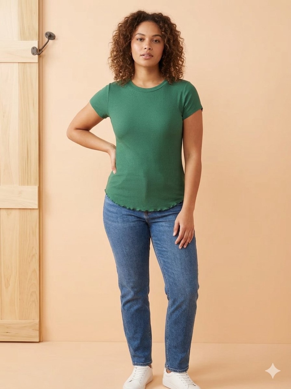 TALULAH Forest Green Ribbed Short Sleeve Tee